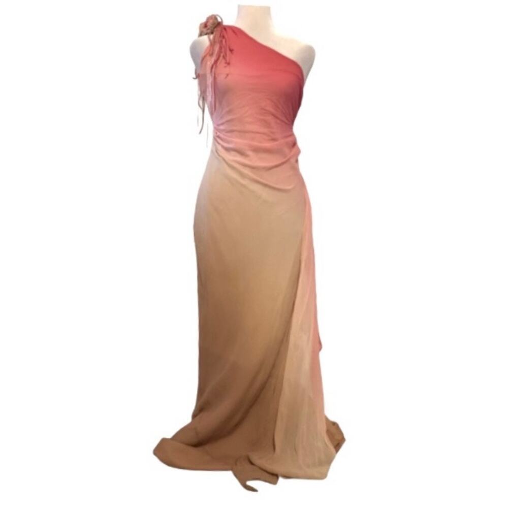 Kay Unger New York Vintage Silk One Shoulder Dress Neapolitan Color Size 4